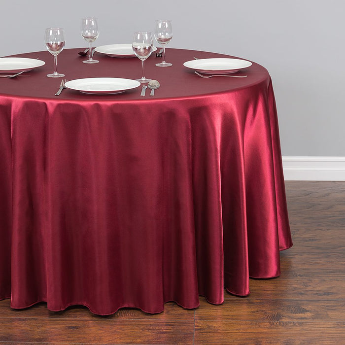 Bargain 108 In. Round Satin Tablecloth Burgundy