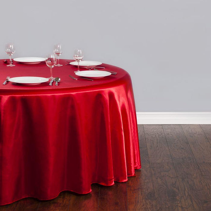 108 in. Round Satin Tablecloth Red