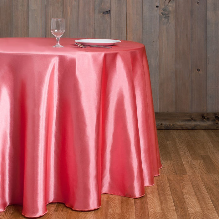 120 in. Round Satin Tablecloth - Coral