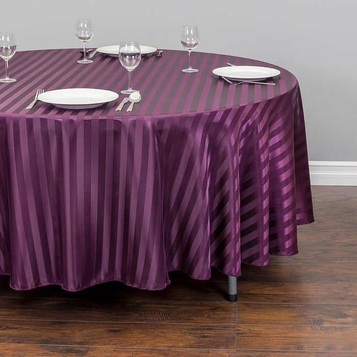 108 in. Round Striped Satin Tablecloth (4 Colors)