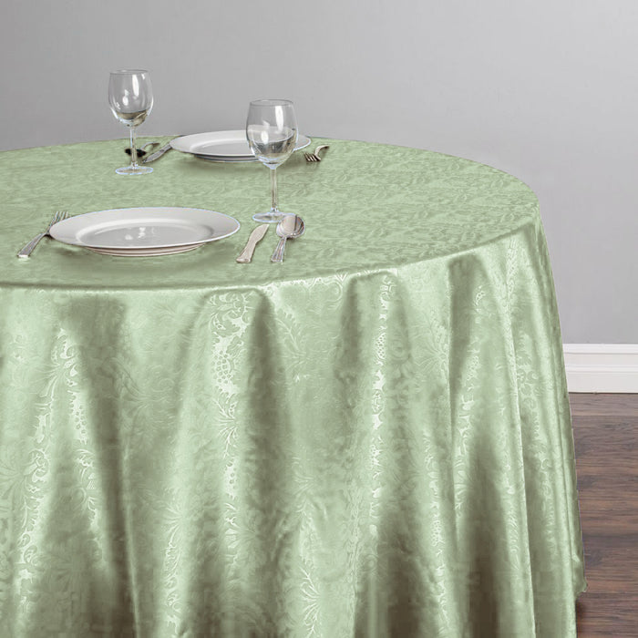 Bargain 108 in. Round Baroque Embossed Satin Tablecloth