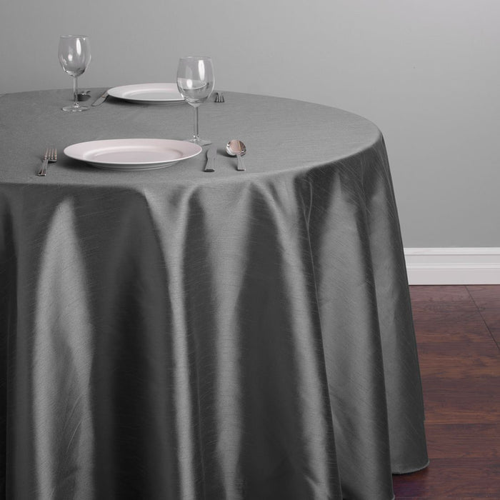118 in. Round Shantung Silk Tablecloth Charcoal
