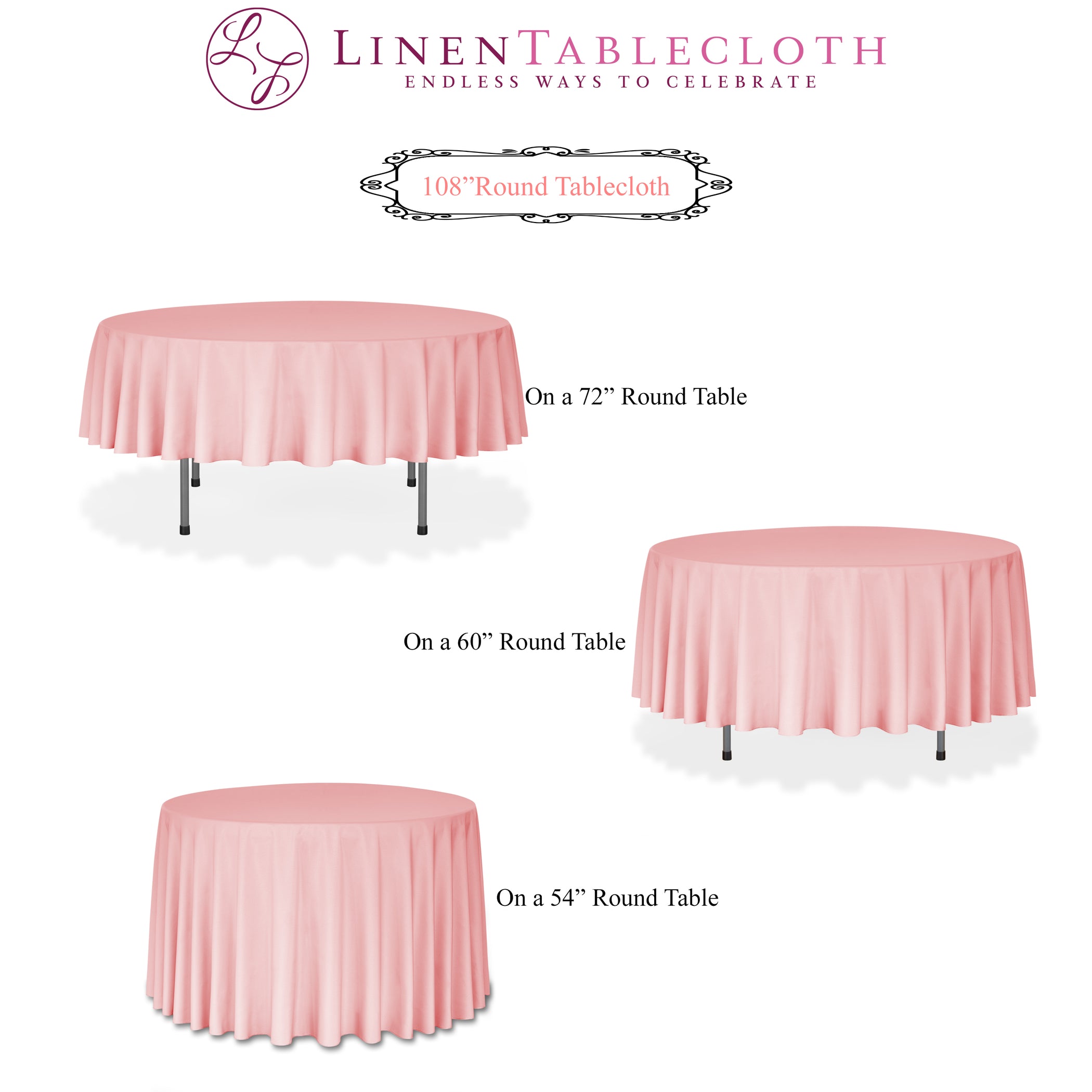 108 in. Round Polyester Tablecloth (30 Colors) — LinenTablecloth