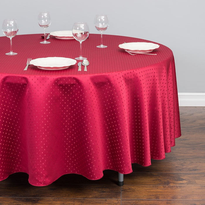 108 in. Round Square-Point Damask Tablecloth Burgundy