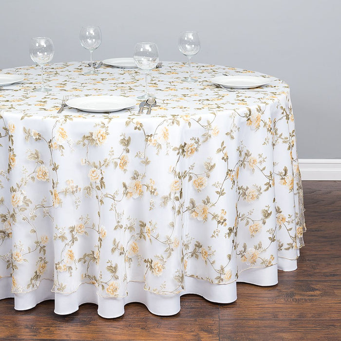 Bargain 110 in. Round Sheer Yellow Roses Tablecloth