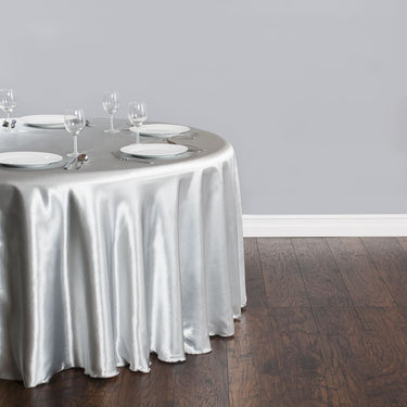 Bargain 120 In. Round Satin Tablecloth Silver