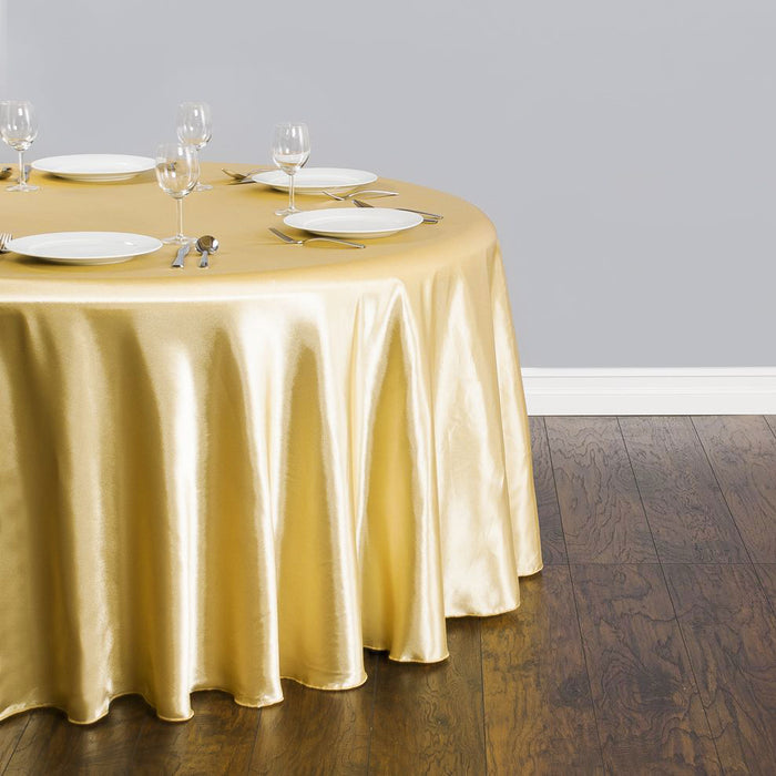 Bargain 118 In. Round Satin Tablecloth Gold