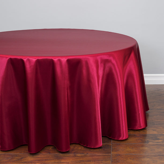 Bargain 108 In. Round Satin Tablecloth Burgundy