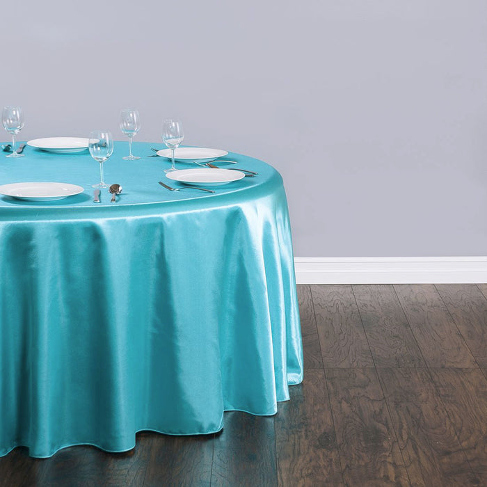 Bargain 108 In. Round Satin Tablecloth Turquoise