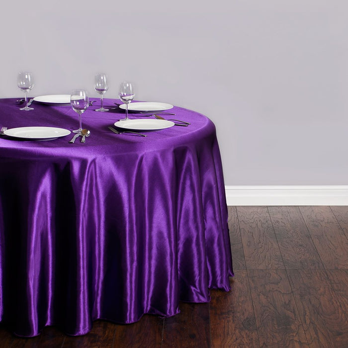 Bargain 108 In. Round Satin Tablecloth Purple