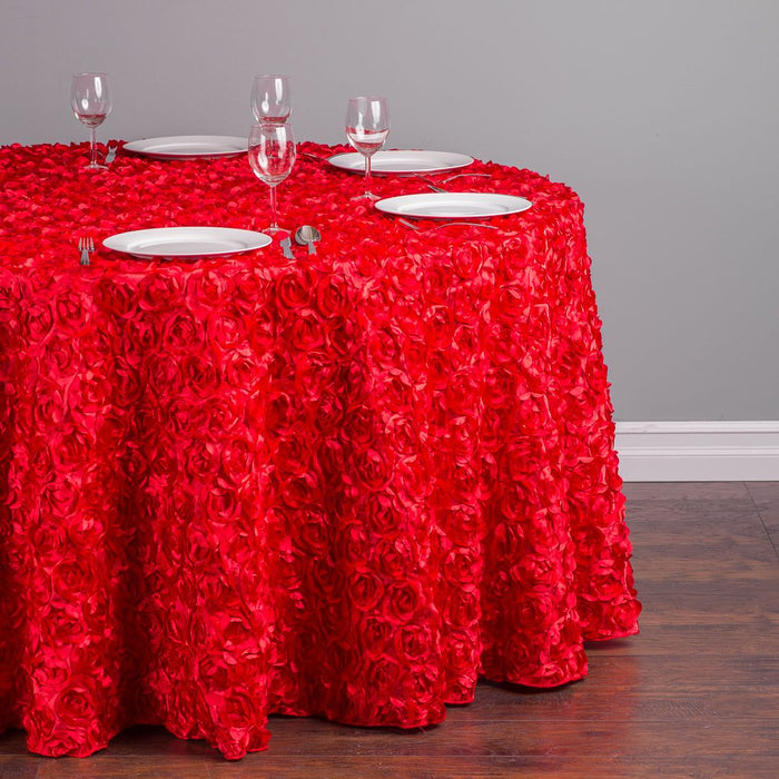 118 in. Round Rosette Satin Tablecloth Red