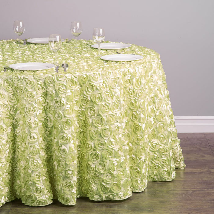 118 in. Round Rosette Satin Tablecloth Tea Green