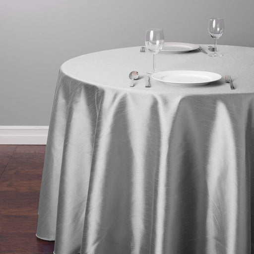 118 in. Round Shantung Silk Tablecloth Silver