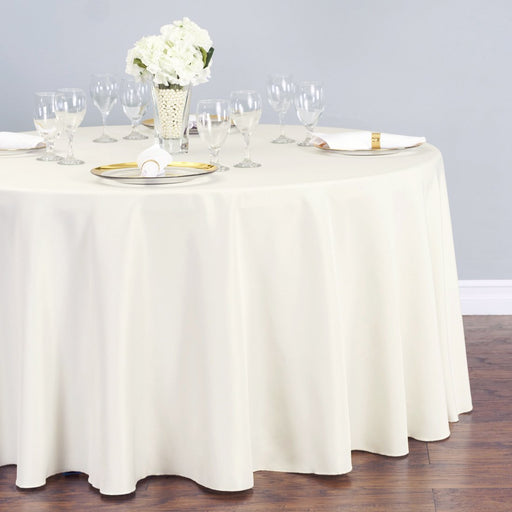 Bargain 120 In. Round Polyester Tablecloth Ivory
