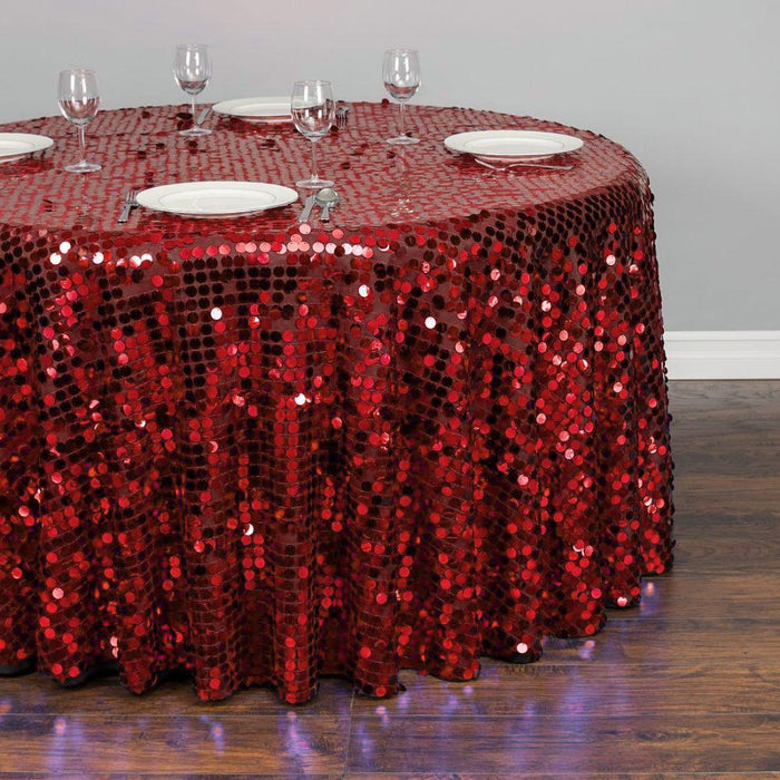 120 in. Round Payette Sequin Tablecloth Red