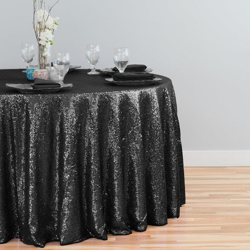 120 in. Round Sequin Tablecloth Black