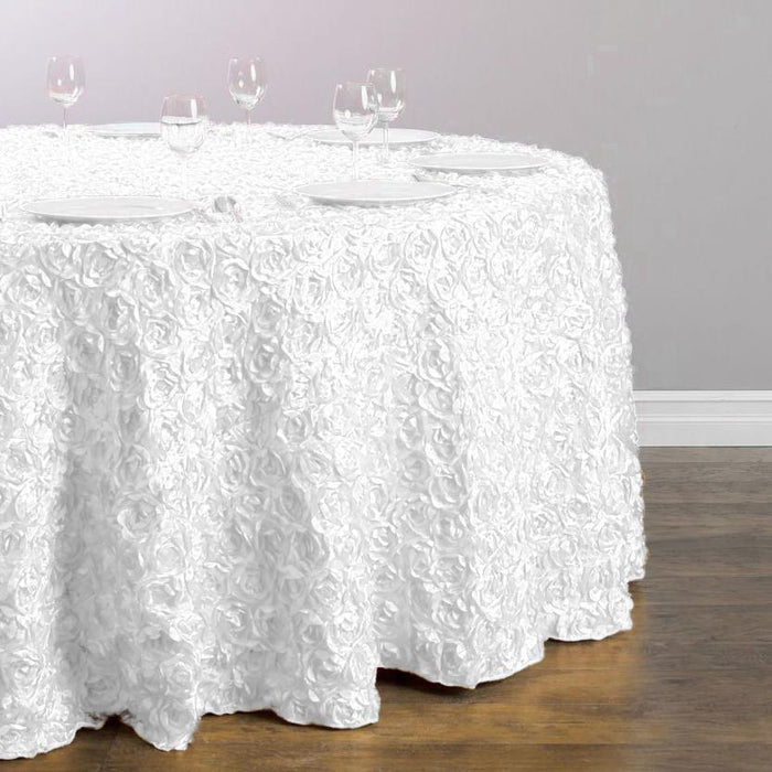 118 in. Round Rosette Satin Tablecloth (11 Colors)