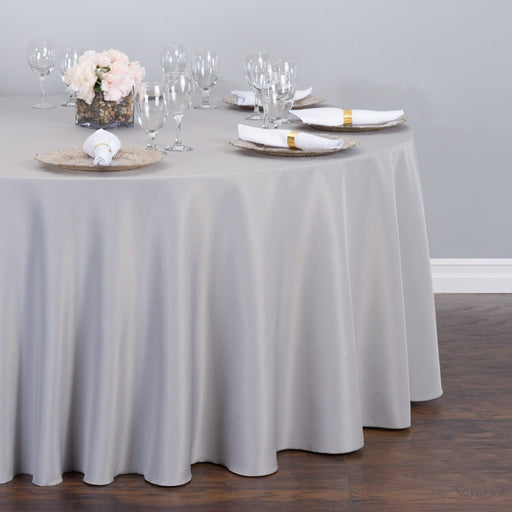 Bargain 108 In. Round Polyester Tablecloth Silver