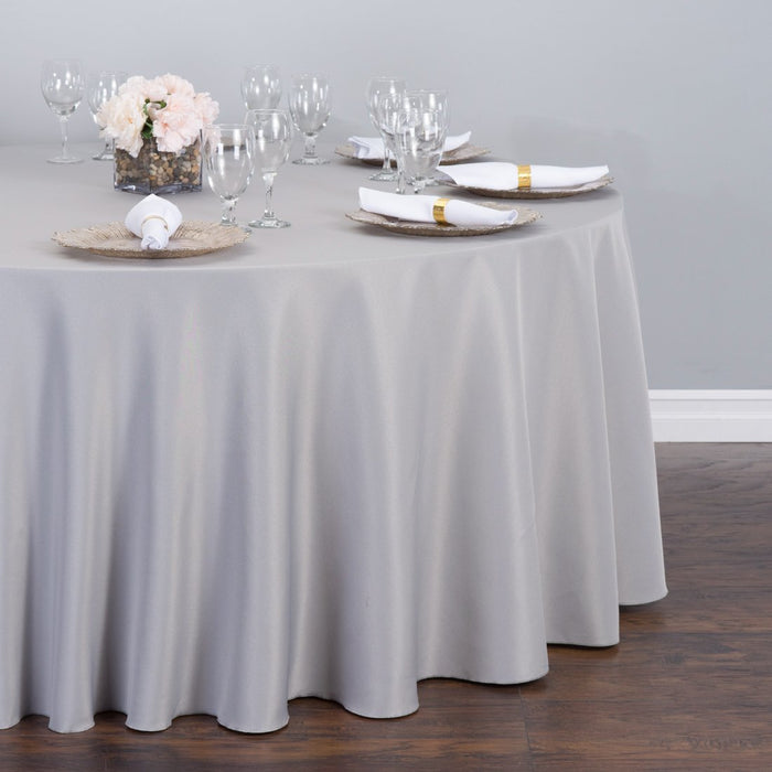 132 in. Round Polyester Tablecloth Silver