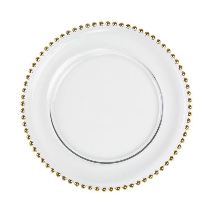 Gold Beaded Clear Glass Charger Plate 4/Pack