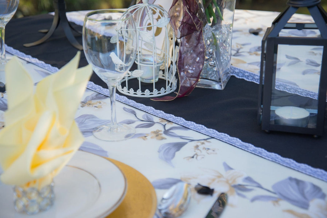 13 X 108 in. Black Table Runner With Lace Trim