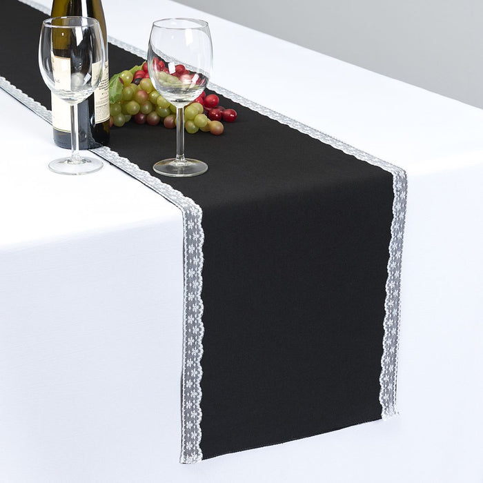 13 X 108 in. Black Table Runner With Lace Trim