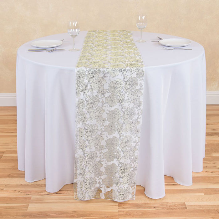 14 X 108 in. Green Sheer Peonies Table Runner, 5/Pack, Table Ready