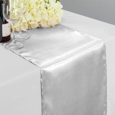 Bargain 14 x 108 in. Satin Table Runner Silver