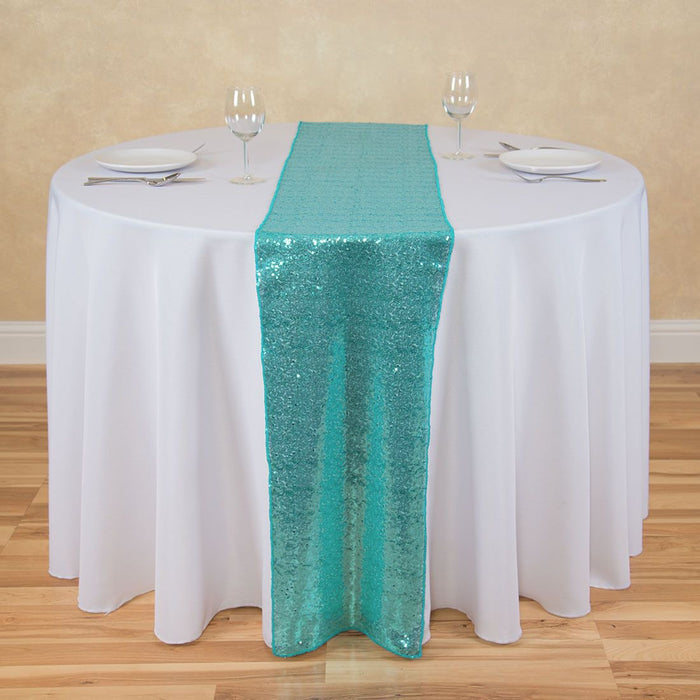 14 X 108 in. Sequin Table Runner Turquoise
