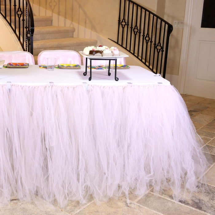14 ft. Tulle Tutu Table Skirt Blush Pink