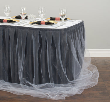 14 ft. Two Tone Tulle Chiffon Table Skirt Black/White