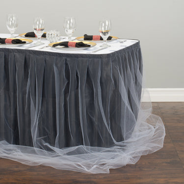 21 ft. Two Tone Tulle Chiffon Table Skirt Black/White