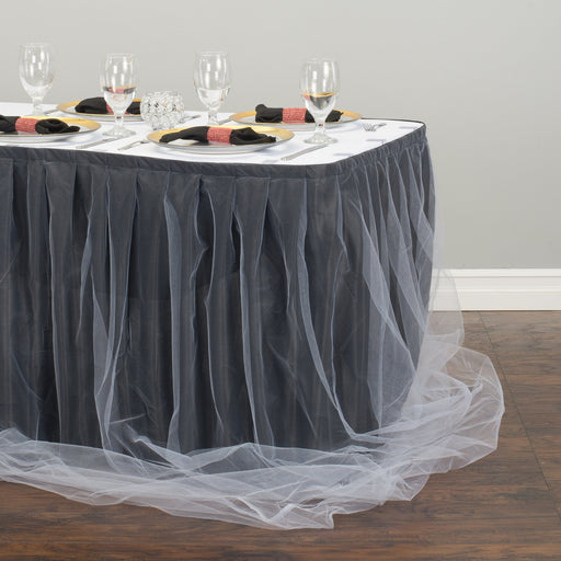 21 ft. Two Tone Tulle Chiffon Table Skirt Black/White