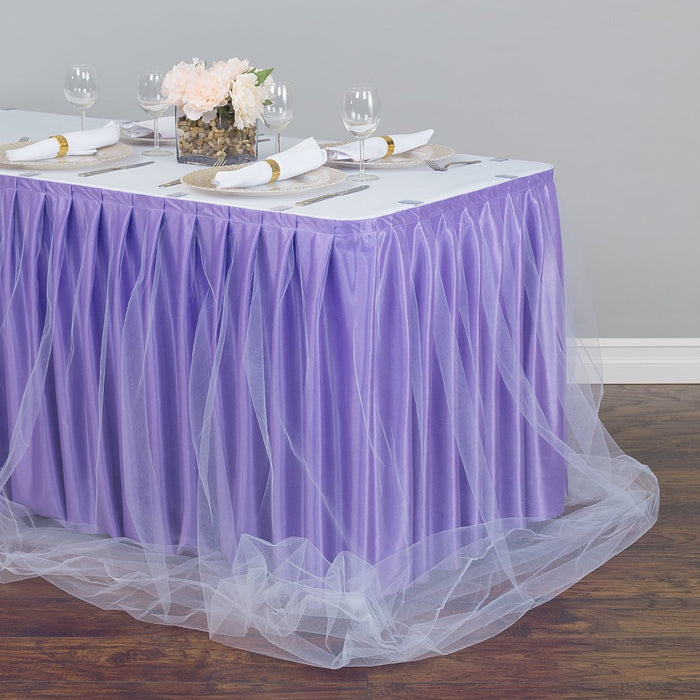 14 ft. Two Tone Tulle Chiffon Table Skirt Lavender/White