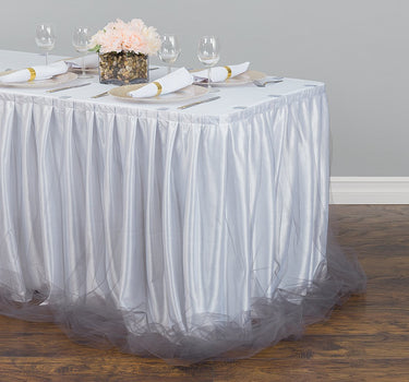 14 ft. Two Tone Tulle Chiffon Table Skirt White/Silver