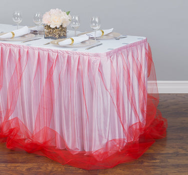14 ft. Two Tone Tulle Chiffon Table Skirt White/Red