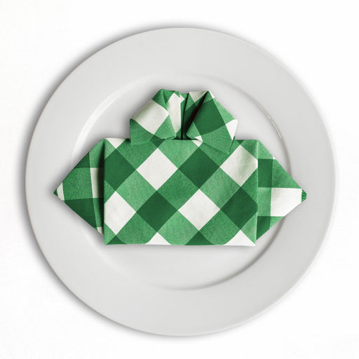 17 in. Polyester Napkins Green & White Checkered (1 Dozen)