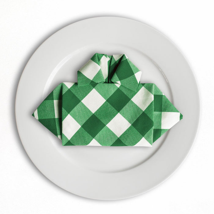 15 in. Polyester Napkins Green & White Checkered (1 Dozen)