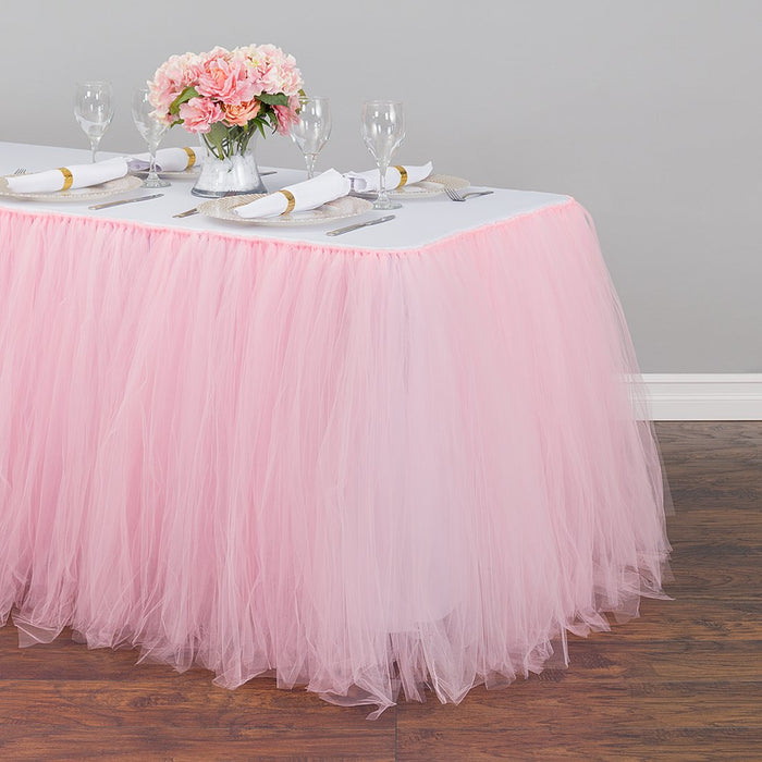 17 ft. Tulle Tutu Table Skirt Light Pink