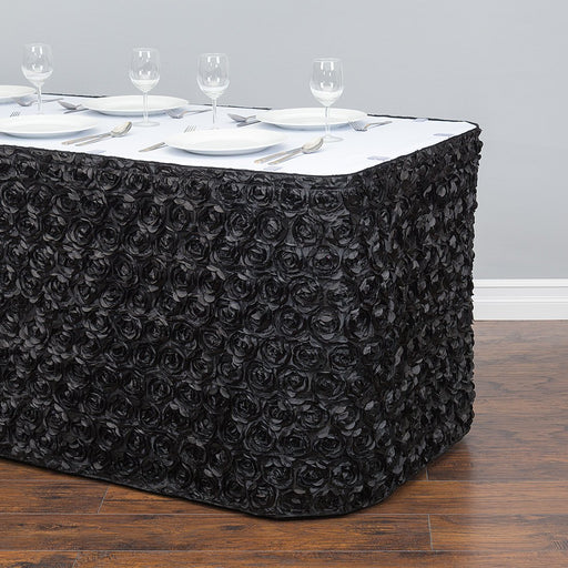 17 ft. Rosette Satin Table Skirt Black