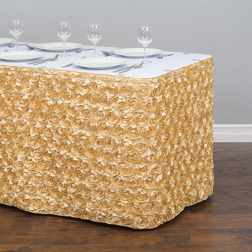 14 ft. Rosette Satin Table Skirt Gold