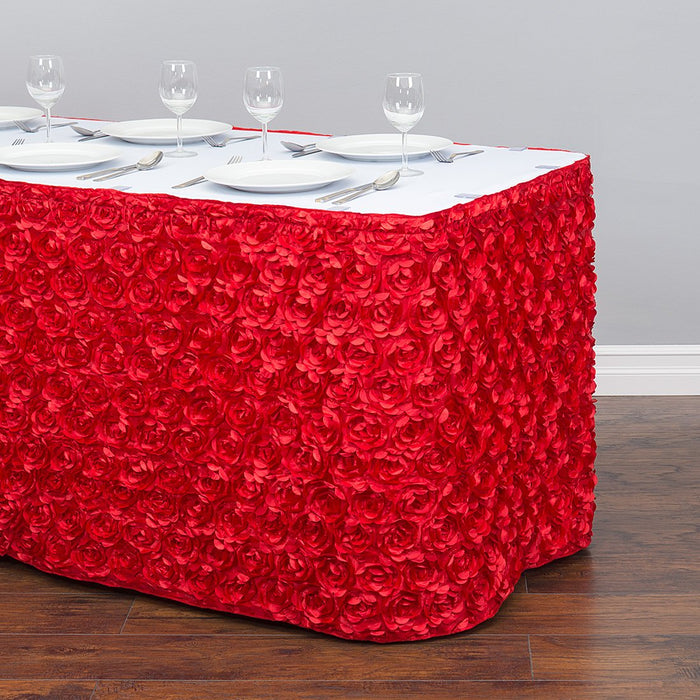 17 ft. Rosette Satin Table Skirt Red