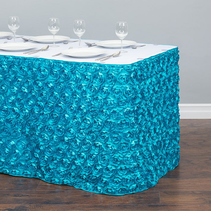 14 ft. Rosette Satin Table Skirt Turquoise