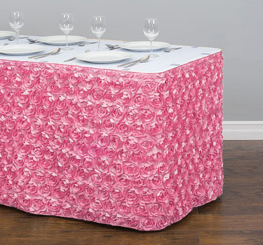 14 ft. Rosette Satin Table Skirt Pink