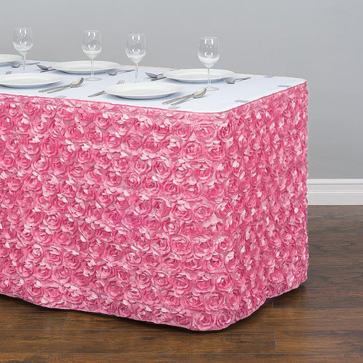 14 ft. Rosette Satin Table Skirt Pink