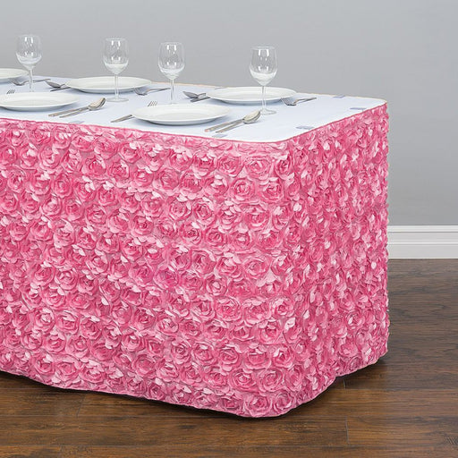 17 ft. Rosette Satin Table Skirt Pink