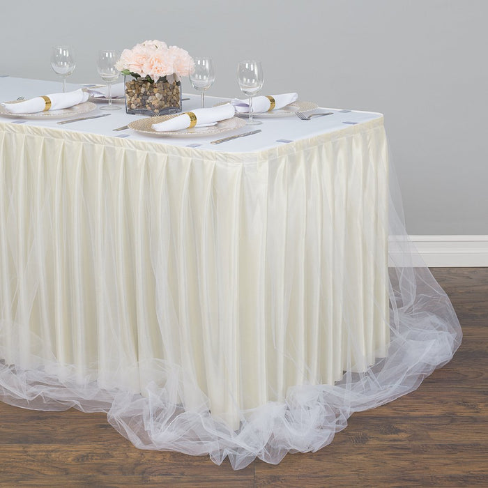 17 ft. Two Tone Tulle Chiffon Table Skirt Ivory/White