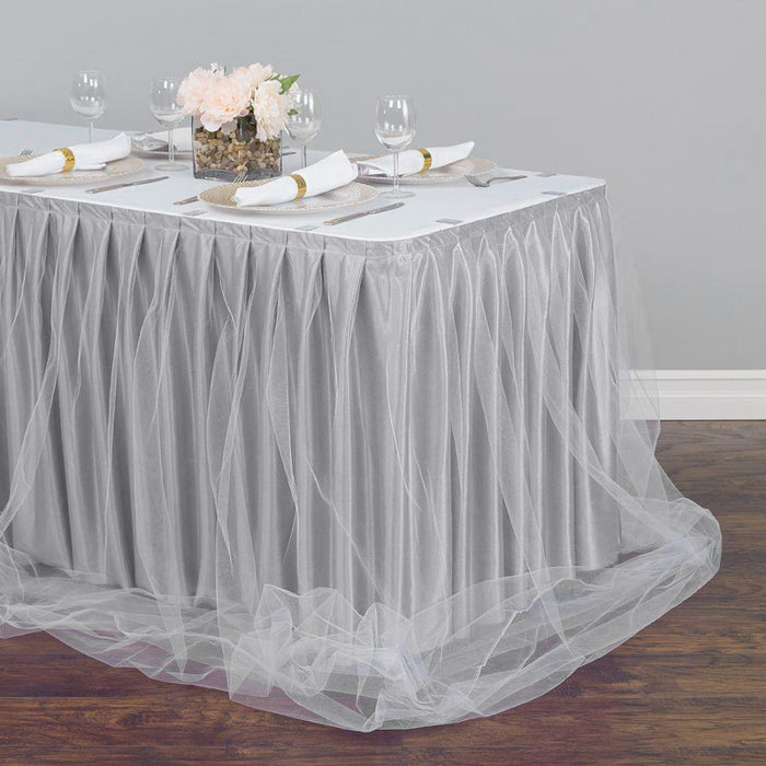 14 ft. Two Tone Tulle Chiffon Table Skirt Silver/White
