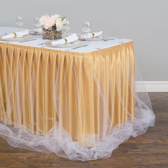 17 ft. Two Tone Tulle Chiffon Table Skirt Champagne/White