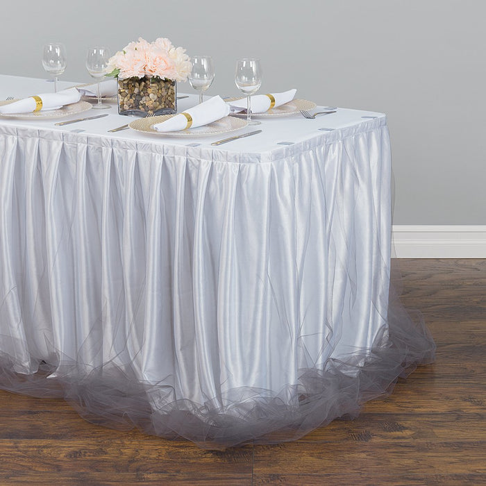 17 ft. Two Tone Tulle Chiffon Table Skirt White/Silver